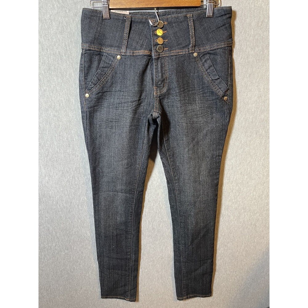 Queen Jeans Women's Size 11 Dark Wash High Rise Button Fly Push Up Skinny Jeans